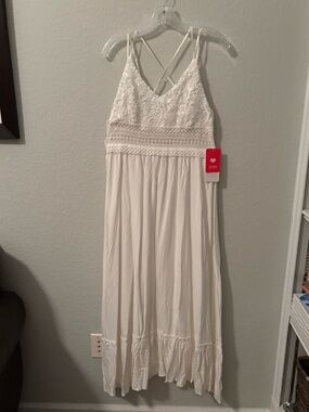 NWT JJ's House White Lace Crochet Bodice Maxi Dress Smocked Back L